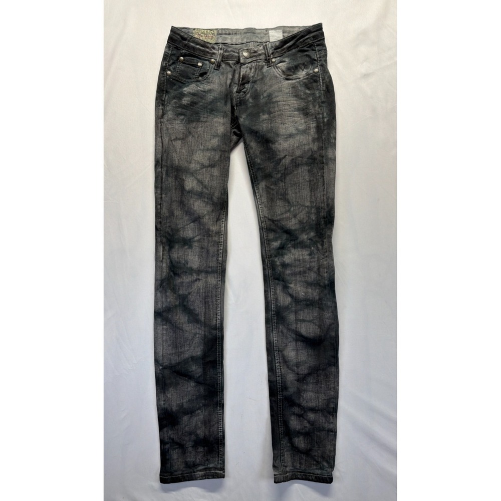 Machine Jeans Womens 29 Black Gray Tie Dye Cotton Acid Wash Low Rise Skinny‎ Leg